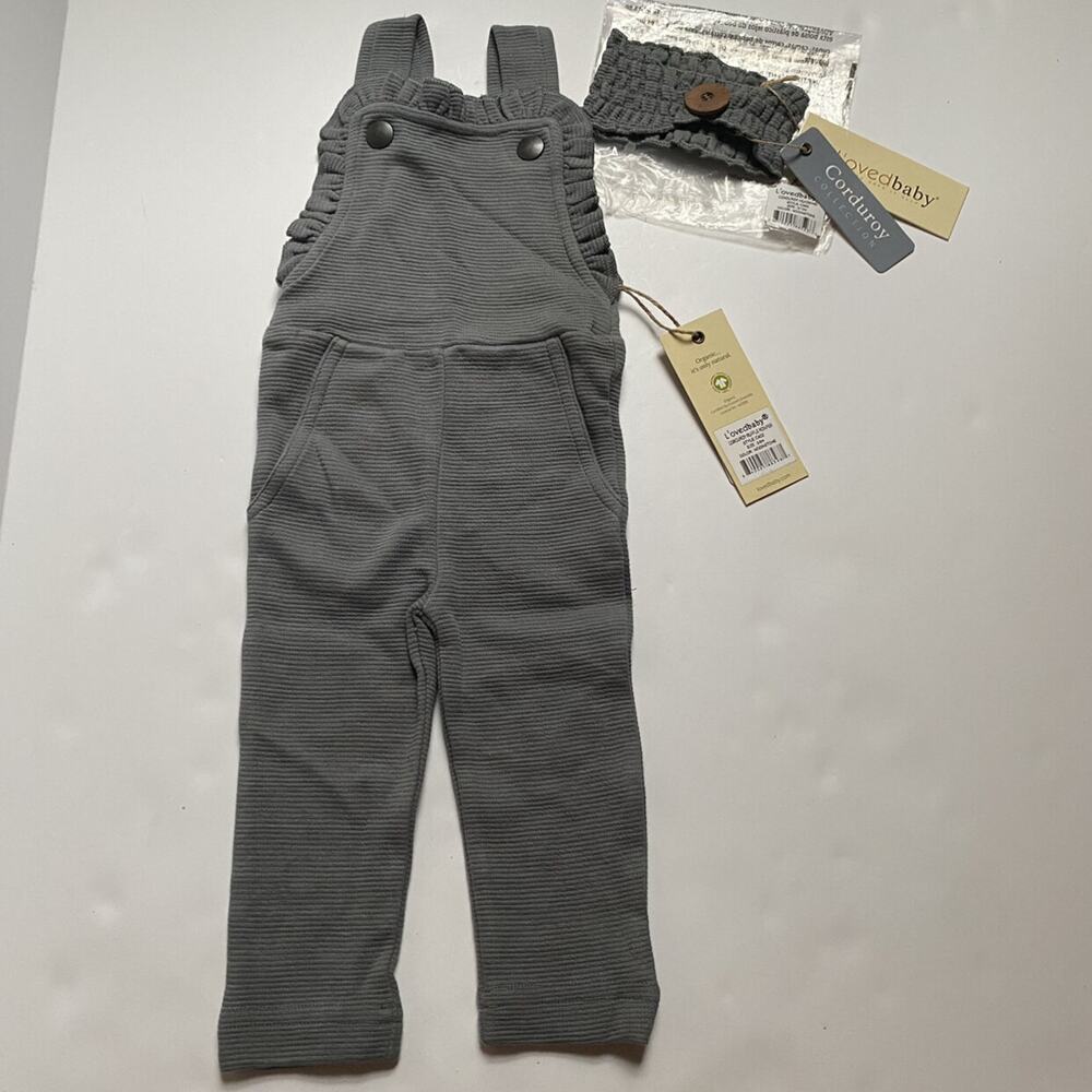 NEW L'ovedbaby Moonstone Corduroy Ruffle Romper Overalls Headband